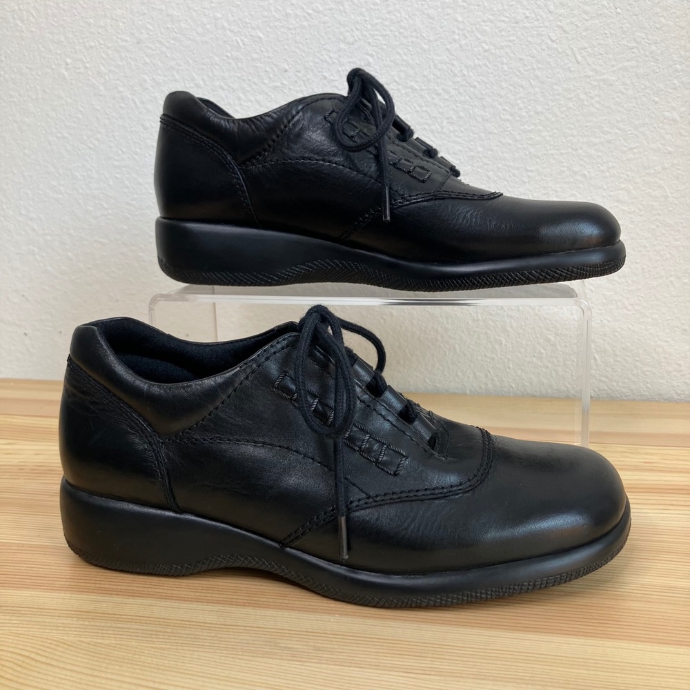 I Heart Comfort‎ Shoes Cross Womens 6M Black Leather Lace Up Stitching Walking